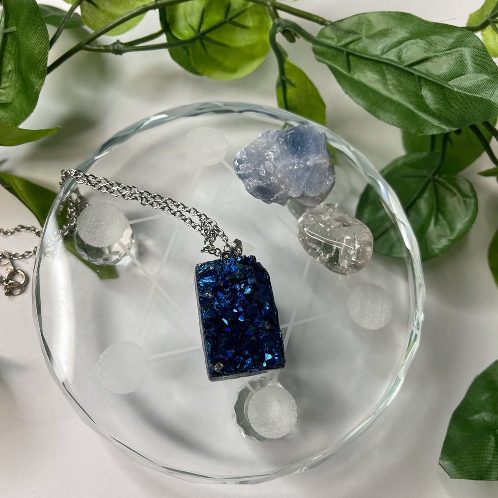 Handmade Silver & Natural Blue Druzzy Necklace